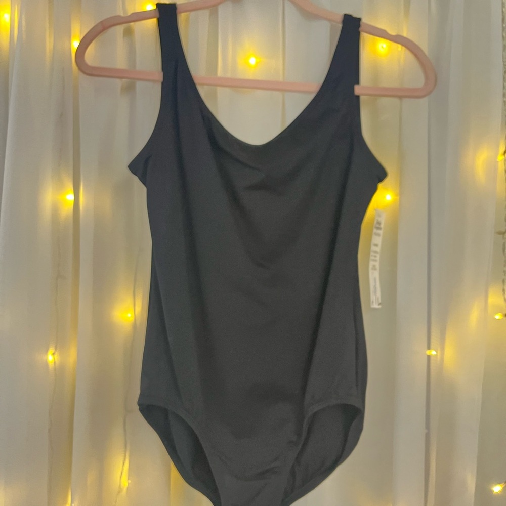 Body Wrappers Black Scoop-Neck Leotard